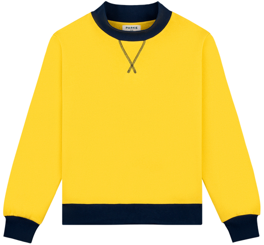two tone classic mockneck -maize + denim